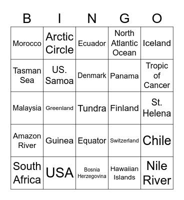World Geography BINGO Card
