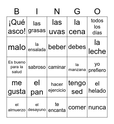 Spanish 1 Bingo Card