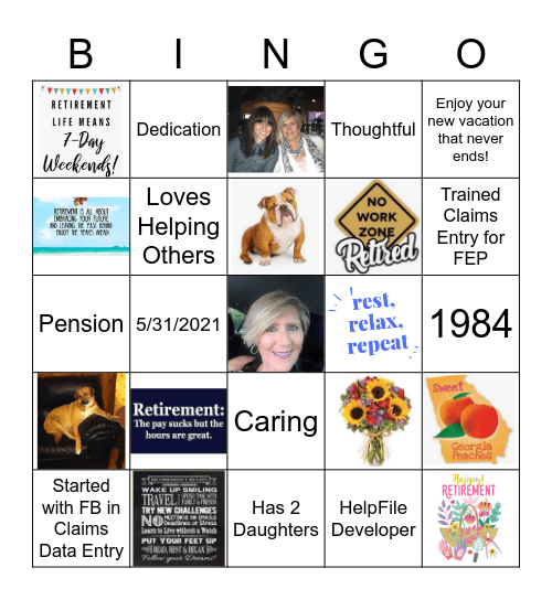 Cathy's Retirement Bingo Card