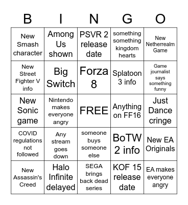 E3 2021 Bingo Card