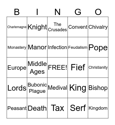 Middle Ages Bingo Card