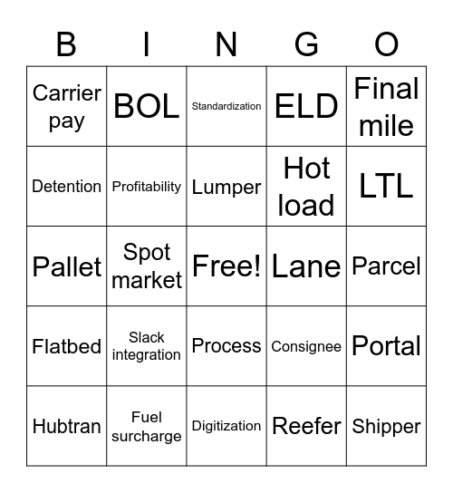 Freight Bingo Card