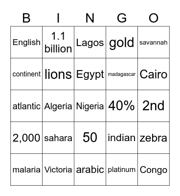 Geography of Africa Bingo Card