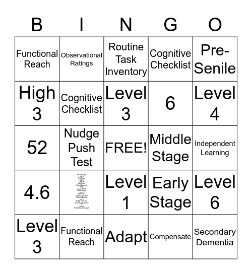 Dementia Bingo Card