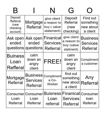 Referral Bingo Card
