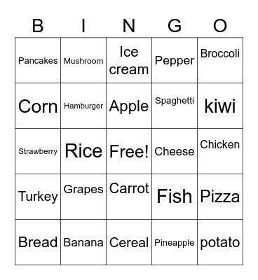 Food Bingo Card