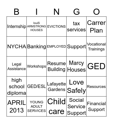 Jobs Plus BINGO Card