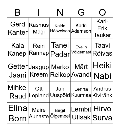 Tuntud Eesti inimesed Bingo Card