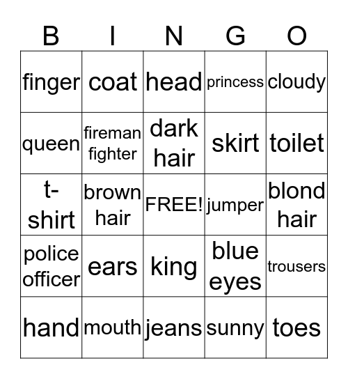 Vocabulary Bingo Card