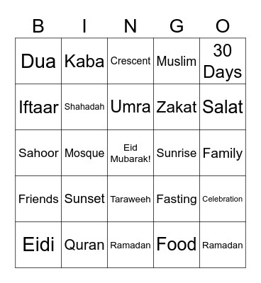 Ramadan Bingo Card