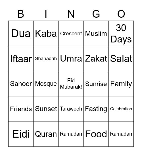 ramadan bingo card