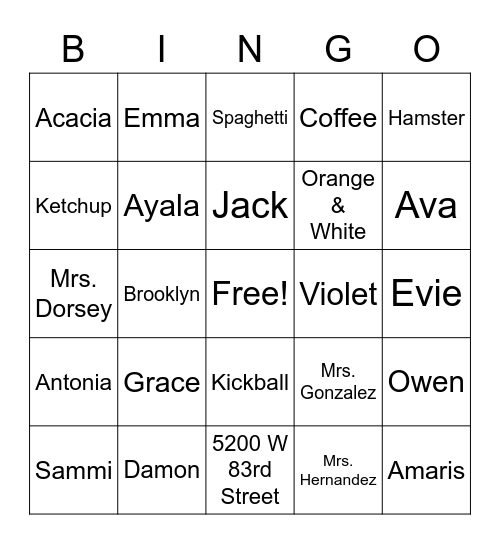 Untitled Bingo Card