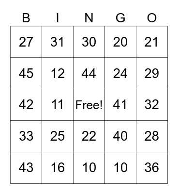 Miss Dolly Bingo Card