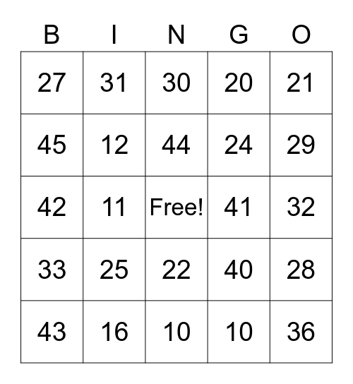 Miss Dolly Bingo Card