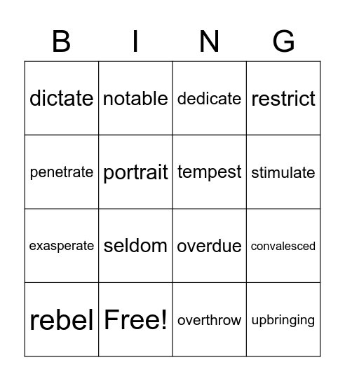 Book 5: Lesson 12 Bingo Card