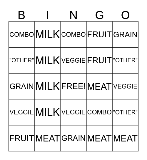 Food Model Bingo Card
