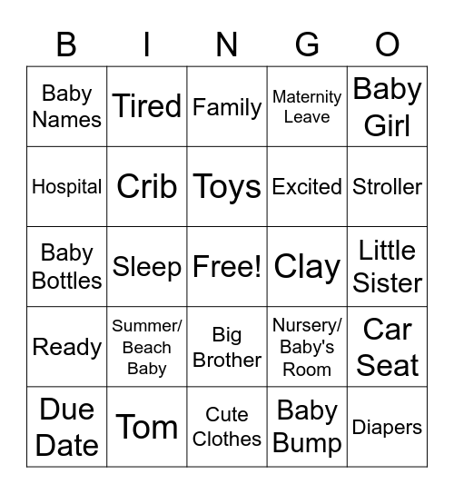 Meg's Baby Bingo Card