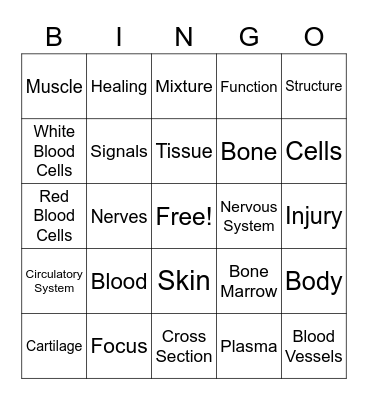 Healing Bingo Card