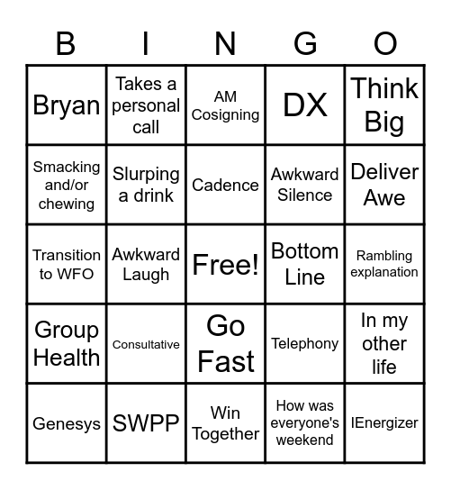 Team Meeting Bingo Card