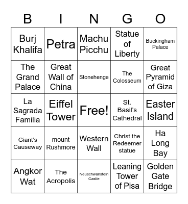 Landmarks Bingo Card