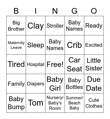 Meg's Baby Bingo Card