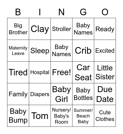 Meg's Baby Bingo Card