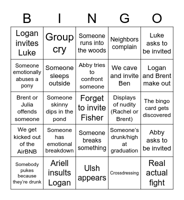 Graduation Bingo Card