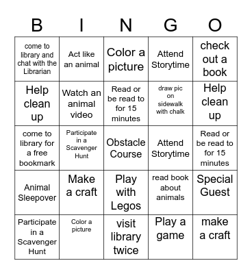 Summer Reading Program 2021 Bingo Card