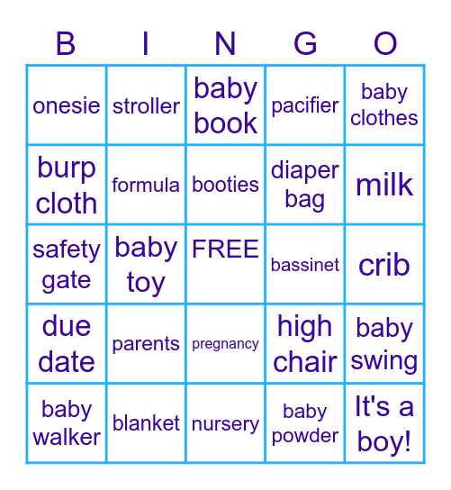 Baby Shower virtual fun FF! Bingo Card