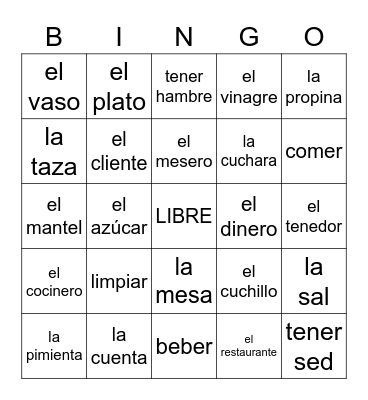 El restaurante Bingo Card