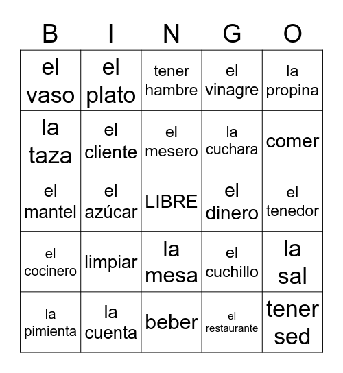 El restaurante Bingo Card