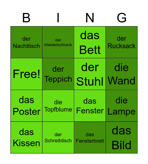 Mein Zimmer Bingo Card