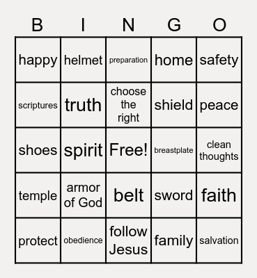Armor of God Bingo Card