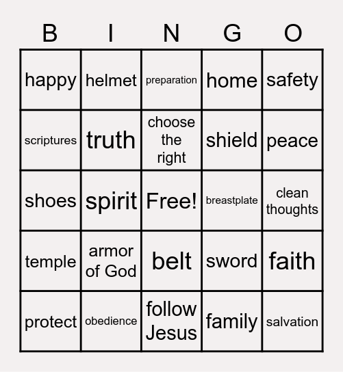 Armor of God Bingo Card