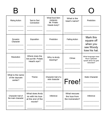 Language Arts Skills BING Board Bingo Card