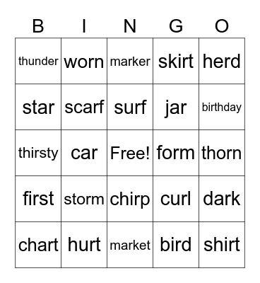 Bossy R Bingo Card
