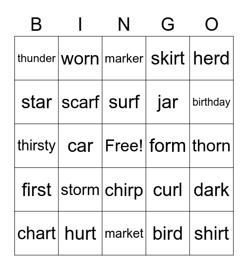 Bossy R Bingo Card