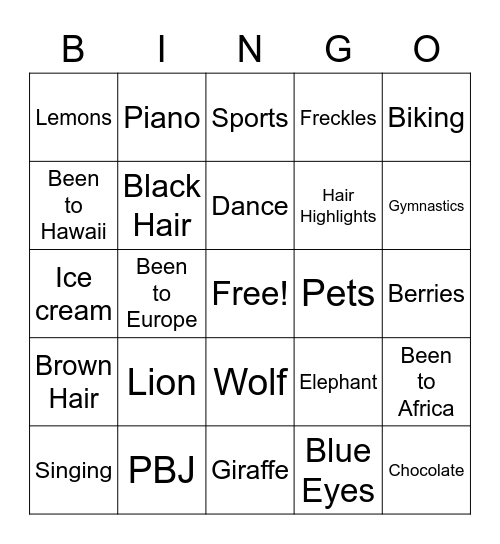 YW Get to know you BINGO! Bingo Card