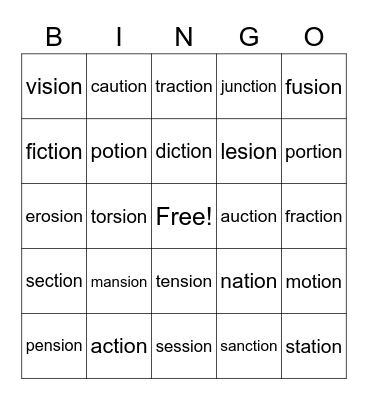 tion/sion Bingo Card