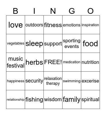 Health and Wellness Bingo Card