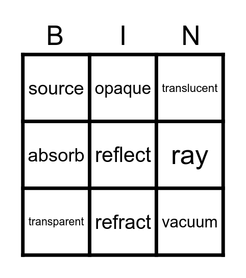 Light Bingo Card