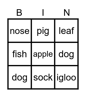 Letter Sound Bingo Card