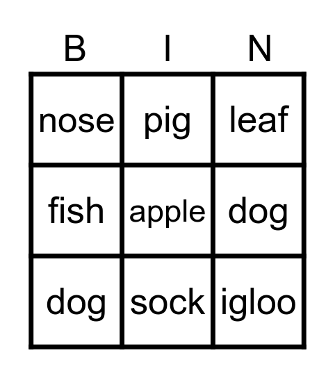 Letter Sound Bingo Card