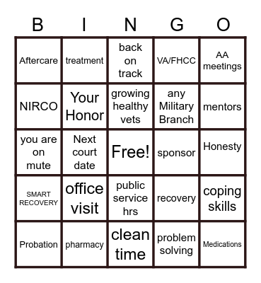 VTAC Buzz word BINGO Card