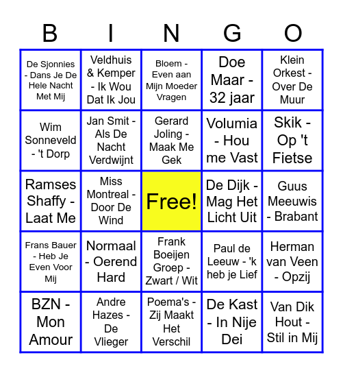 Nederlandse  Hits Bingo Card