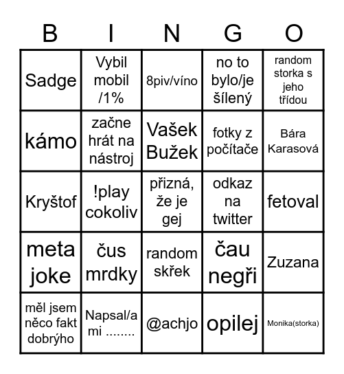 Fanda 101 Bingo Card