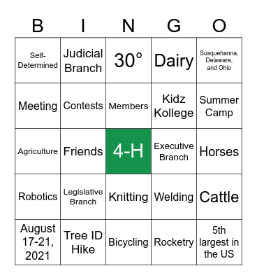 🍀 4-H BINGO 🍀 Bingo Card