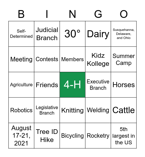 🍀 4-H BINGO 🍀 Bingo Card