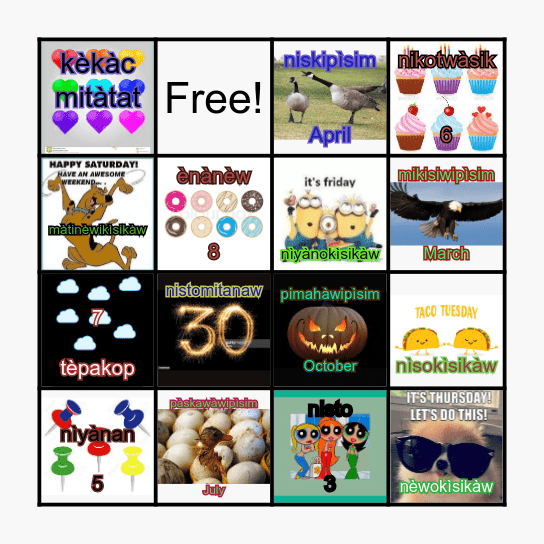 TĀNISPῑ ANŌC? Bingo Card