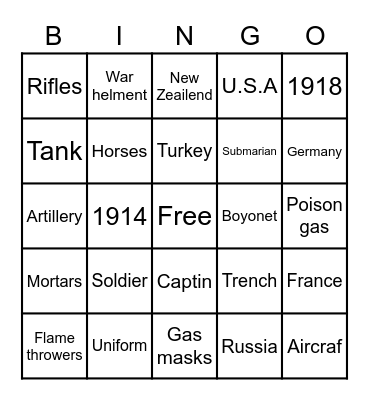 world war 1 Bingo Card